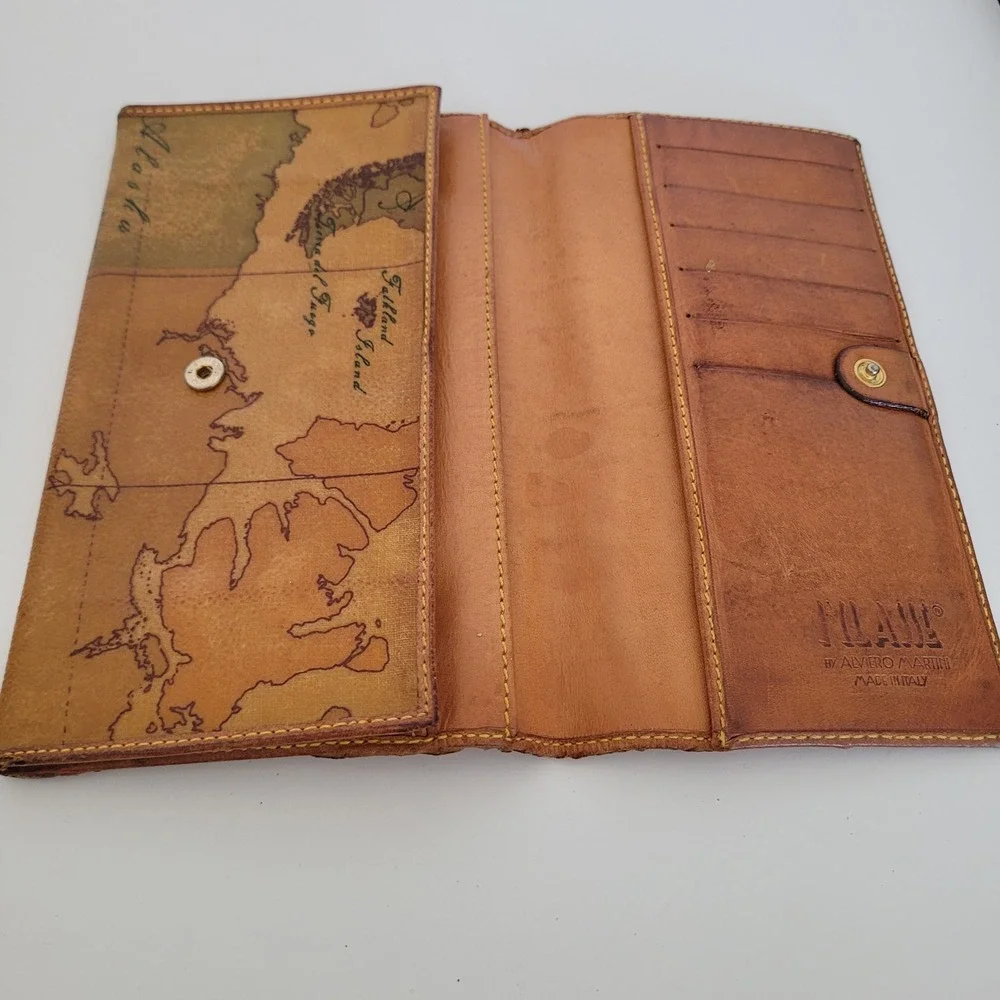 Alviero Martini 1a Classe Geo Map Print Leather Long Wallet Made in Italy